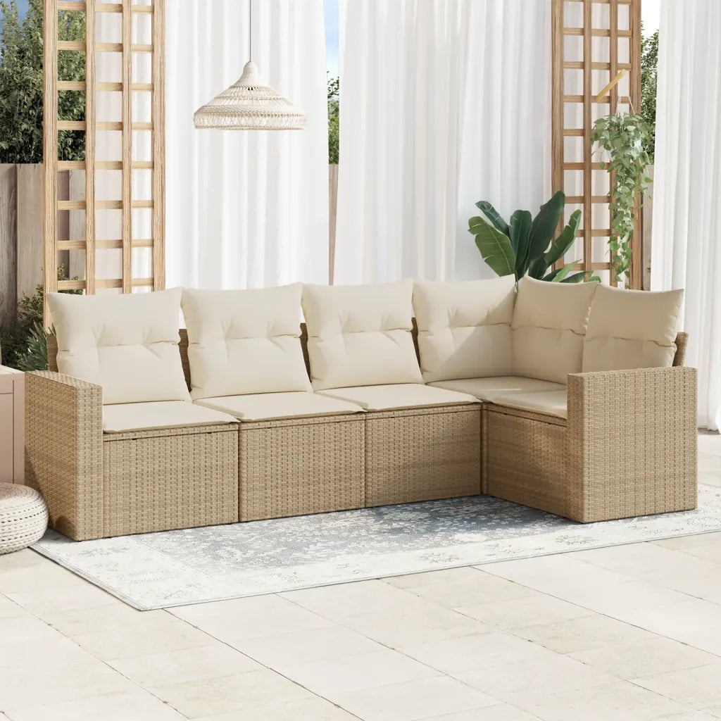 Set Divano da Giardino 5 pz con Cuscini Beige in Polyrattan 3218918