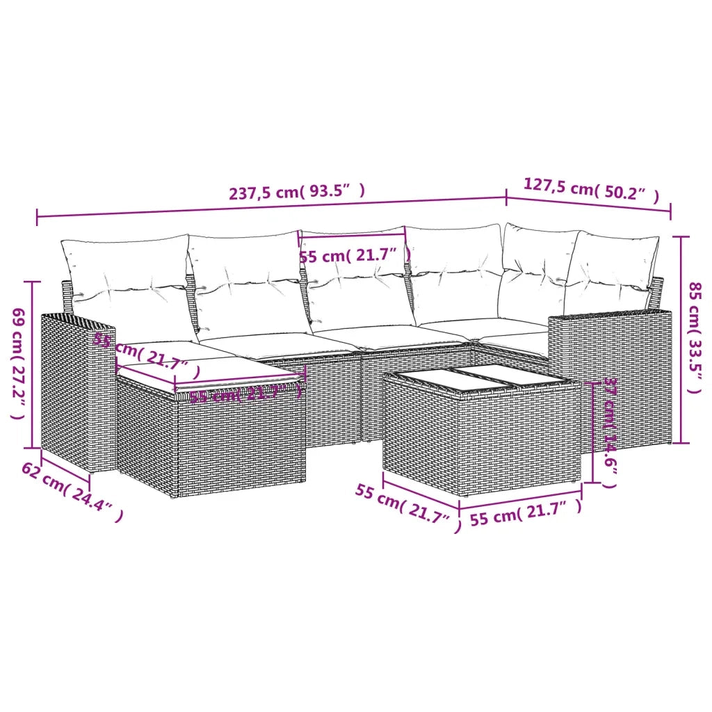 Set Divani da Giardino con Cuscini 7pz Nero Polyrattan 3219256