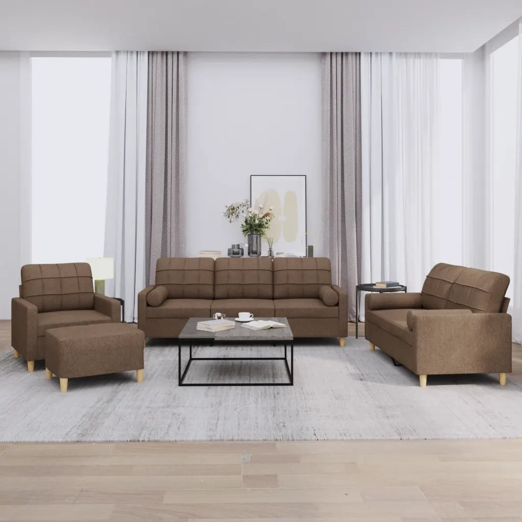 Set di Divani 4 pz con Cuscini Marrone in Tessuto 3201269