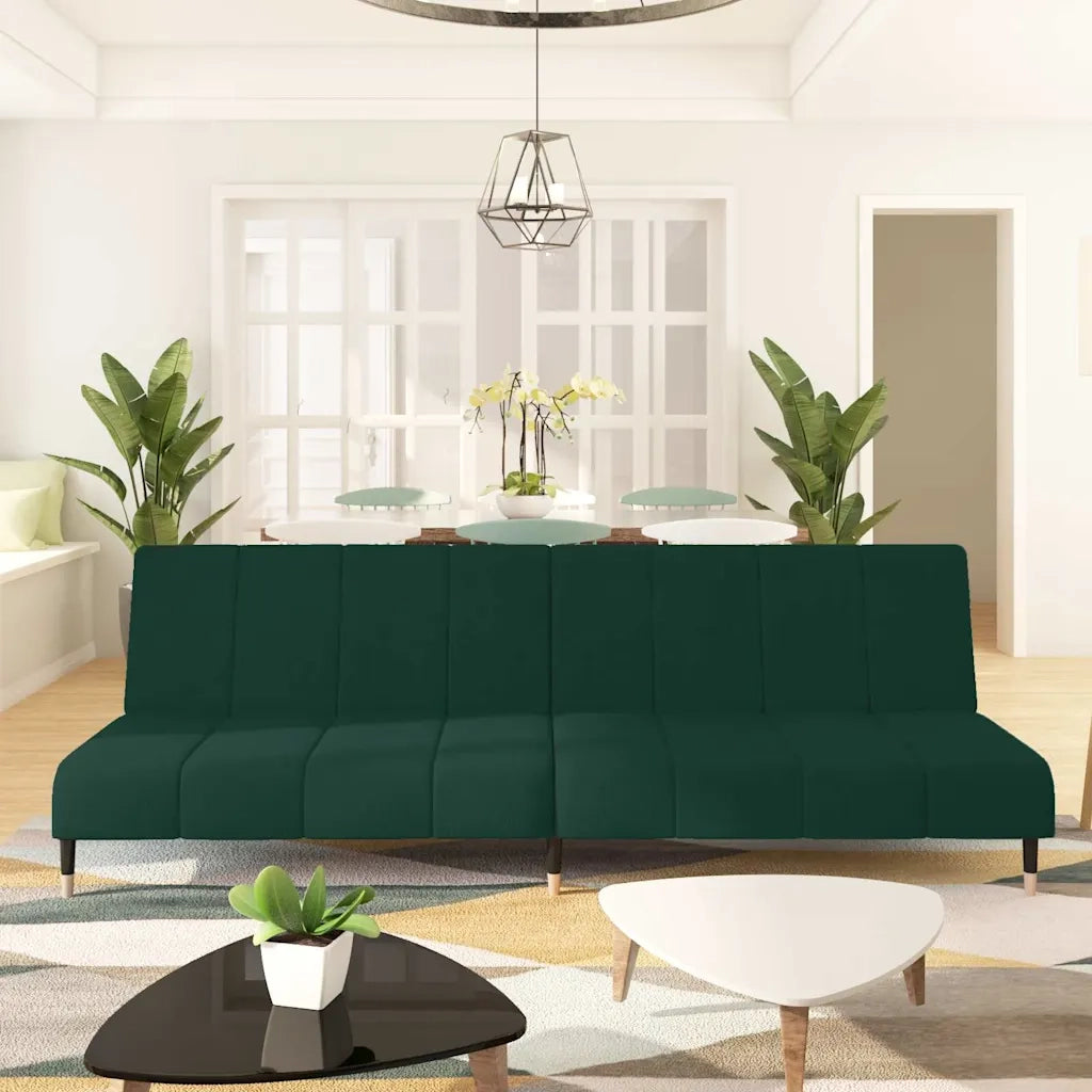 Divano Letto a 2 Posti Verde Scuro in Velluto 375876