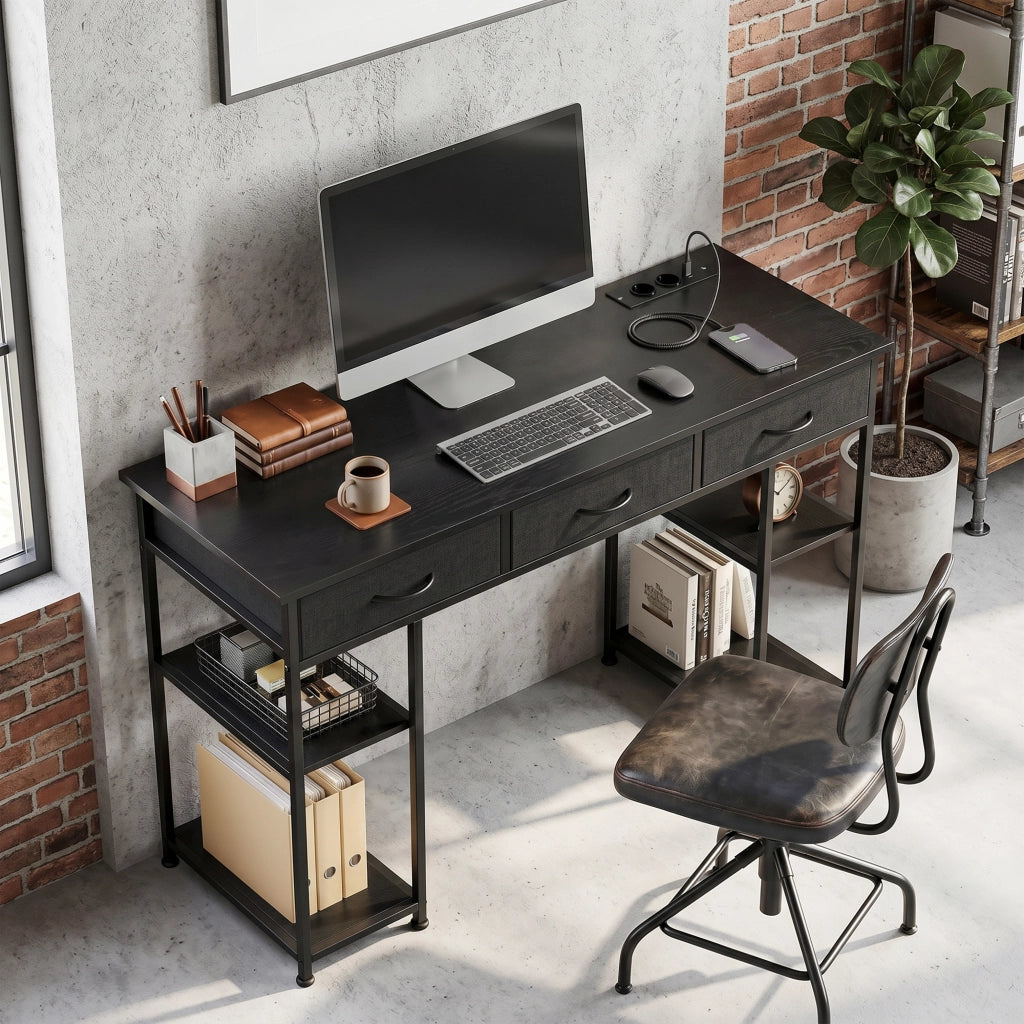 Scrivania con cassetti e scaffali ¨C Minimal ¨C nero 120x40x76 cm