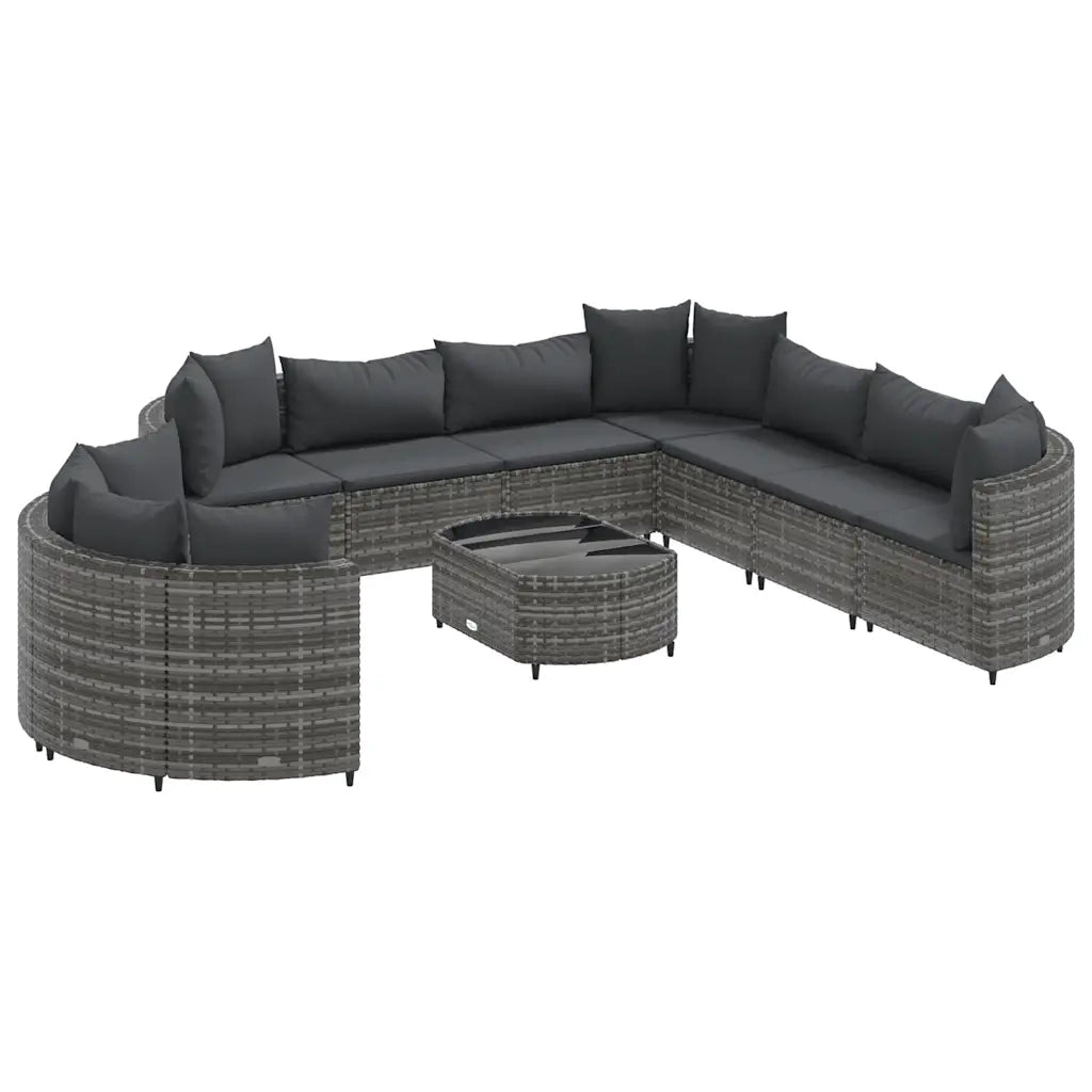 Set Divano da Giardino 10 pz con Cuscini Grigio in Polyrattan