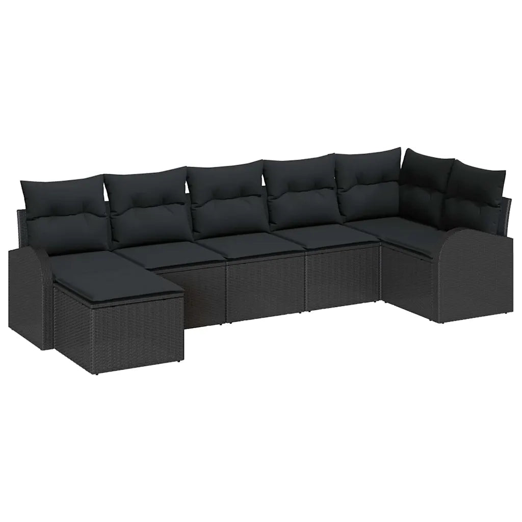 Set Divano da Giardino con cuscino 7 pcs Nero Poly Rattan
