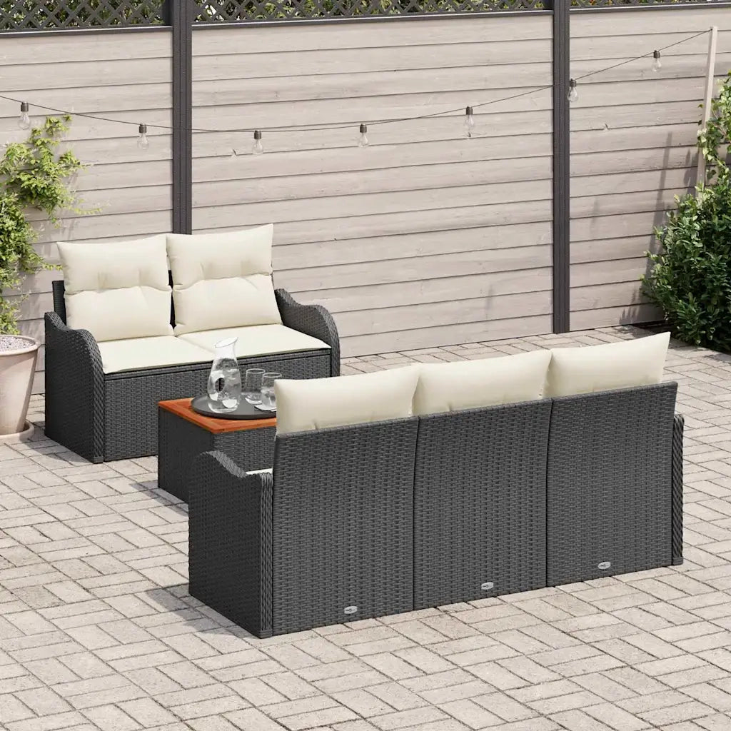 Set Divano da Giardino con cuscino 6 pcs Nero polyrattan