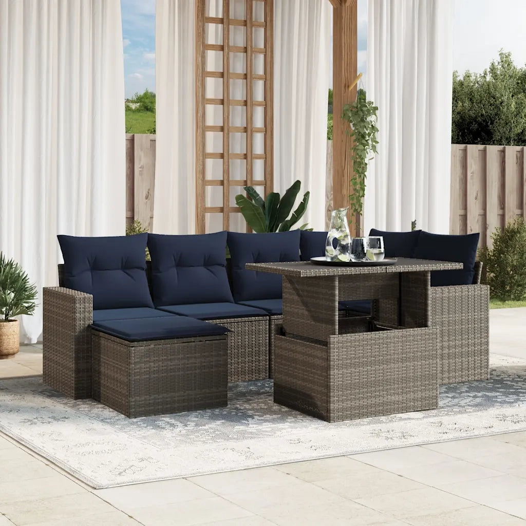 Set Divani da Giardino 7 pz con Cuscini Grigio in Polyrattan 3267421