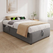 LETTO Contenitore 90x190 cm Grigio con USB e Type-C