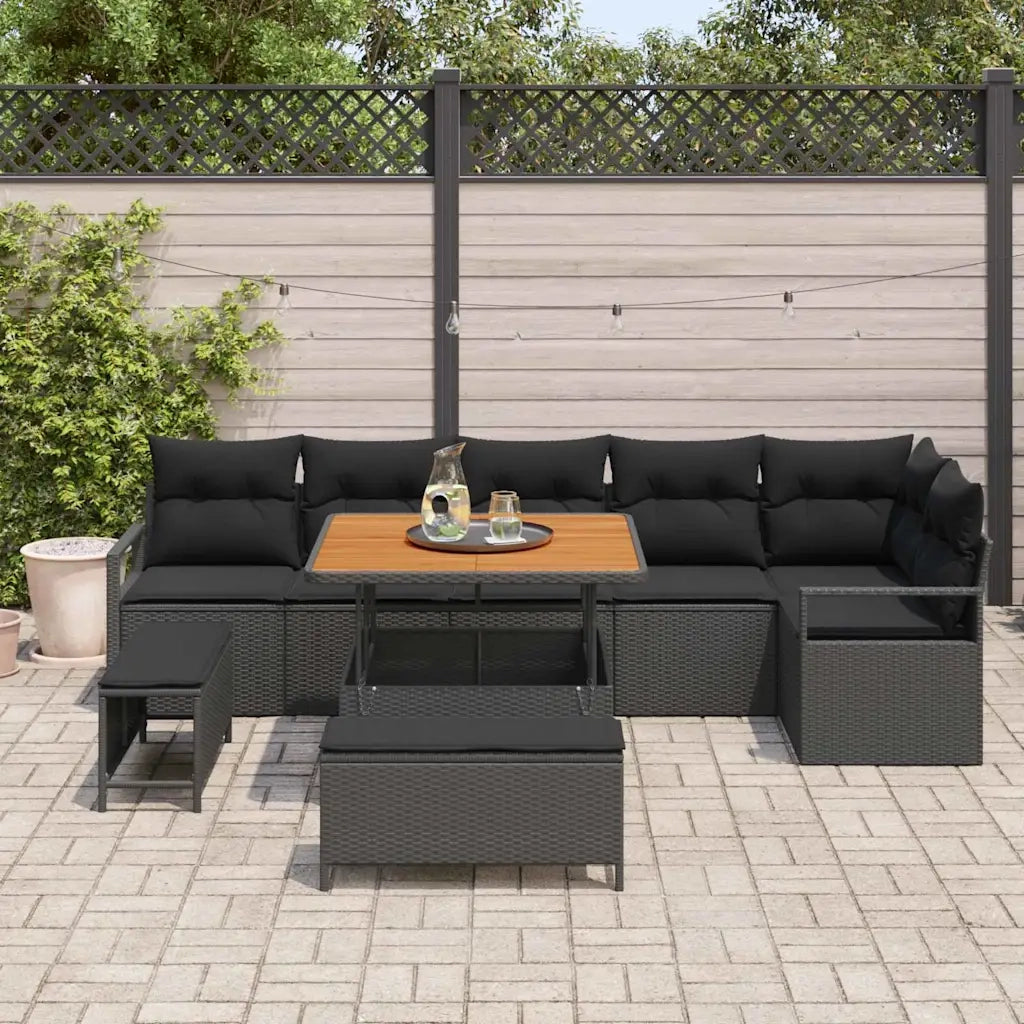 Set Divano da Giardino con cuscino 9 pcs Nero Poly Rattan 3362534