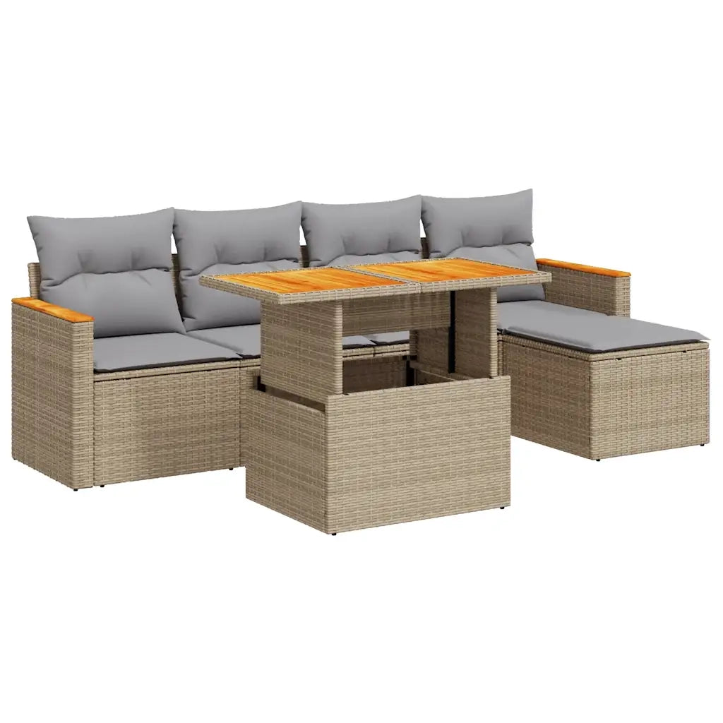 Set Divano da Giardino 6 pz con Cuscini Beige Polyrattan Acacia 3327475