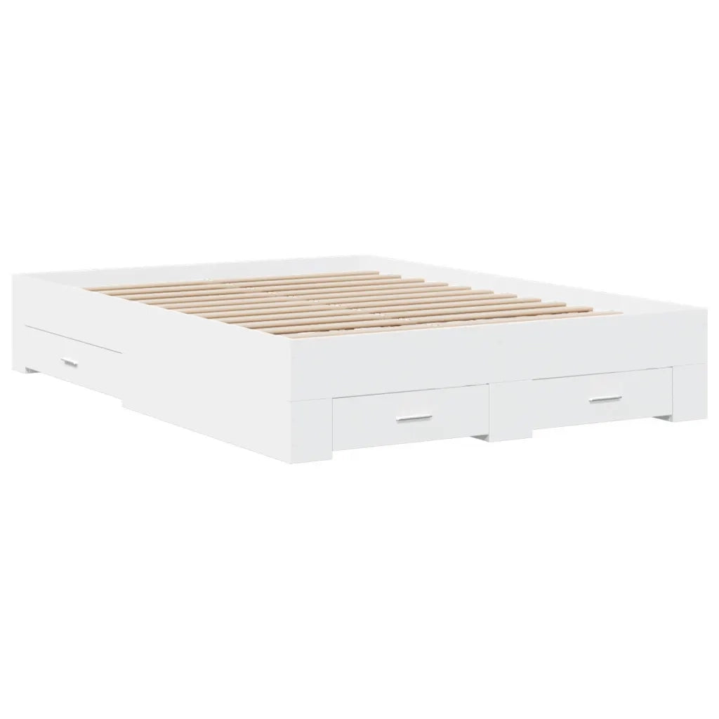 Letto matrimoniale | Letto per adulti | Giroletto con Cassetti Bianco 120x190 cm in Legno Multistrato