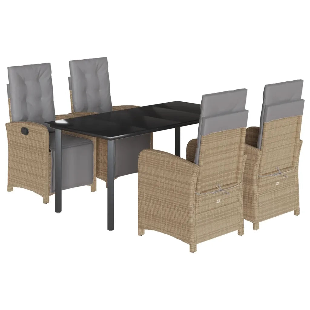 Set da Pranzo da Giardino 5 pz con Cuscini Beige in Polyrattan
