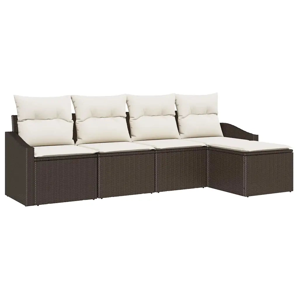 Set di divani con cuscino 5 pcs Marrone e Crema polyrattan 3355347