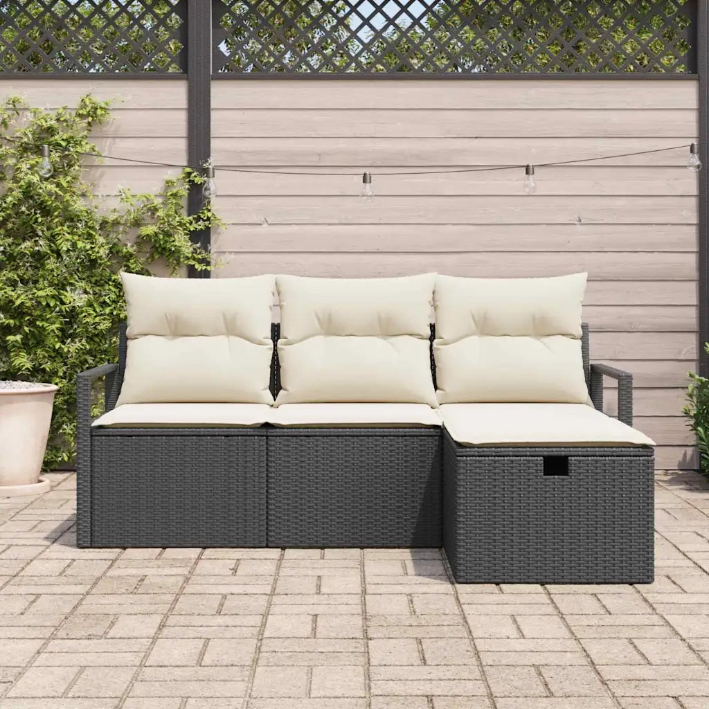 Set di divani con cuscino 4 pcs Nero e Crema polyrattan 3359146