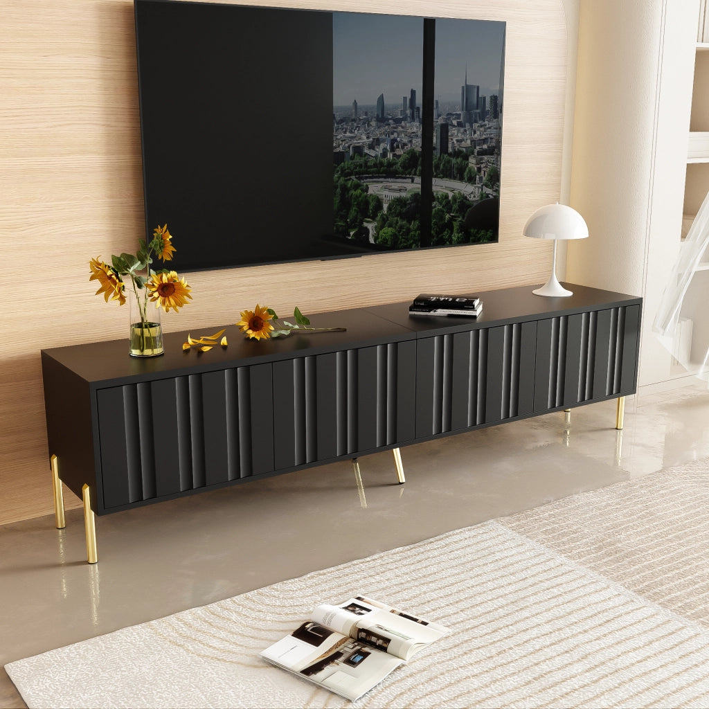 Mobile TV nero - Zephmum - 190x38x48 cm - gambe dorate