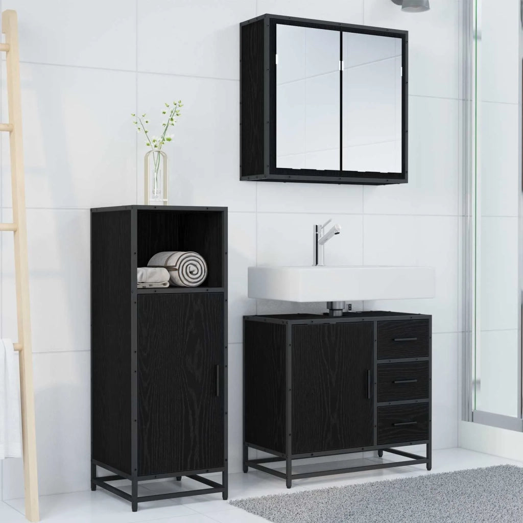 Set di mobili per il bagno 3 pcs Rovere Nero Legno multistrato 3402395