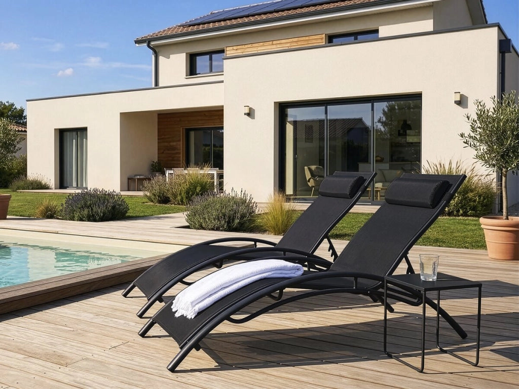 Set di 2 lettini prendisole Beauty "Phoenix" in alluminio Nero
