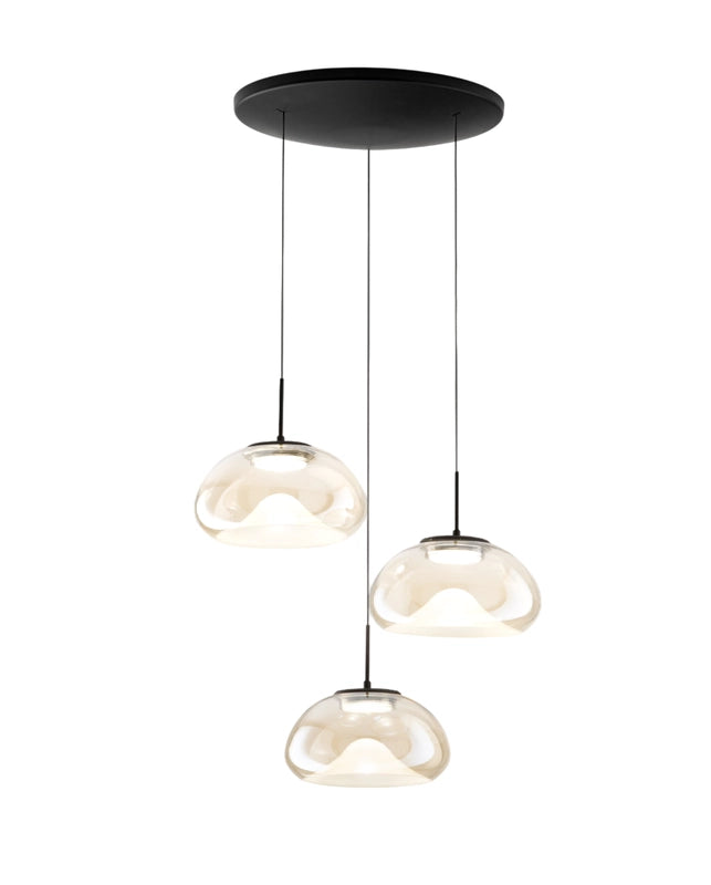 Brena - Lampada a sospensione circolare 3 luci Fabas Luce - LED 30W dimmerabile - Cognac Rosone rotondo d.35cm