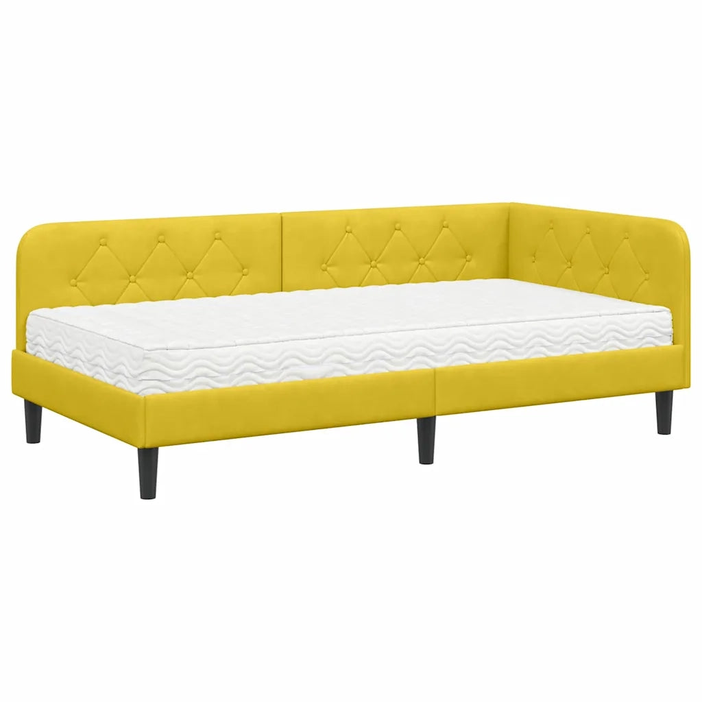 Cornice del letto ad angolo Giallo 90 x 200 cm Velluto