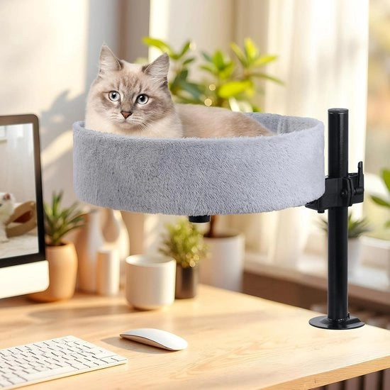 Letto per gatti per ufficio, senza perforazione, girevole 360°, regolabile in altezza, casa per gatti elevata sopra il tavolo, tiene vicini i gatti e la zona di lavoro (Grigio, XL)