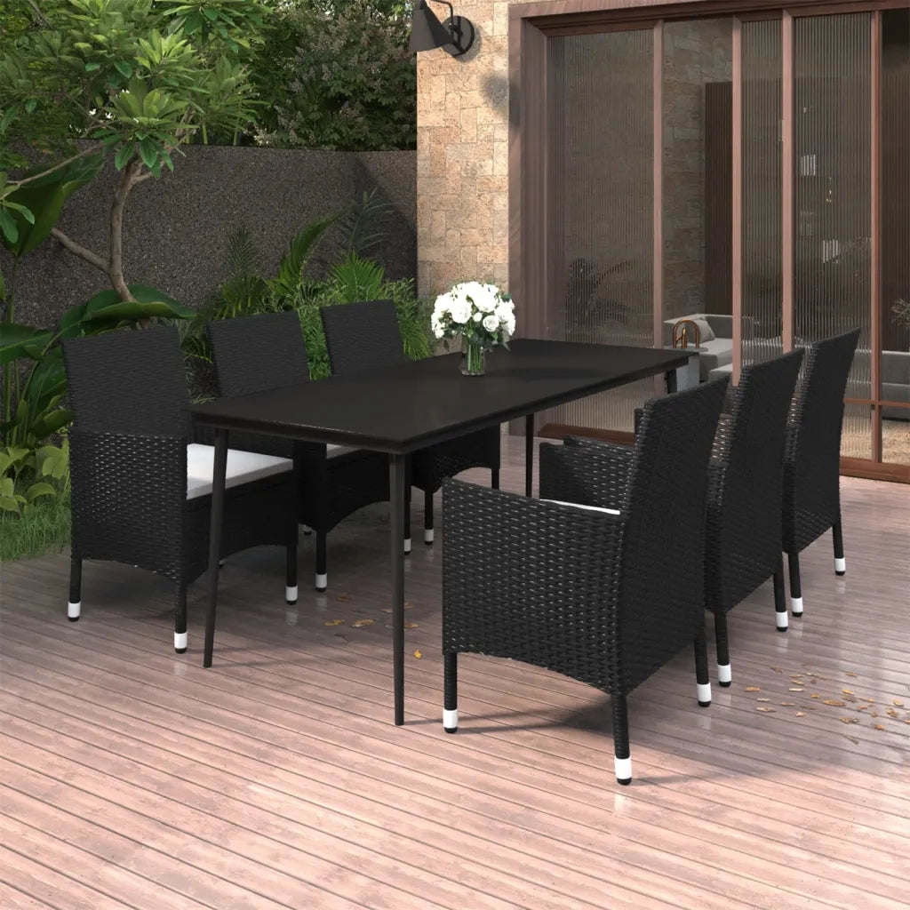 Set da Pranzo per Giardino 7 pz con Cuscini Polyrattan e Vetro 3099731