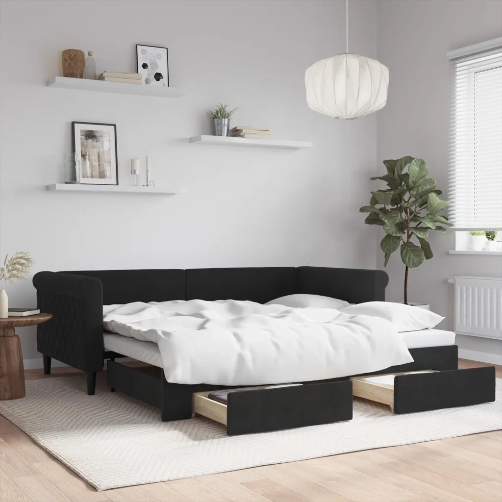 Divano Letto Estraibile con Cassetti Nero 90x190 cm in Velluto 3197834