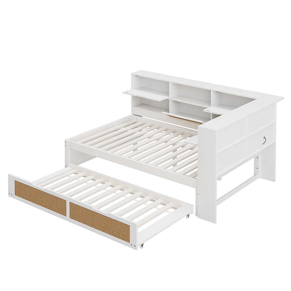 Divano letto legno - Xylo - 140x200 cm gigogne USB bianco
