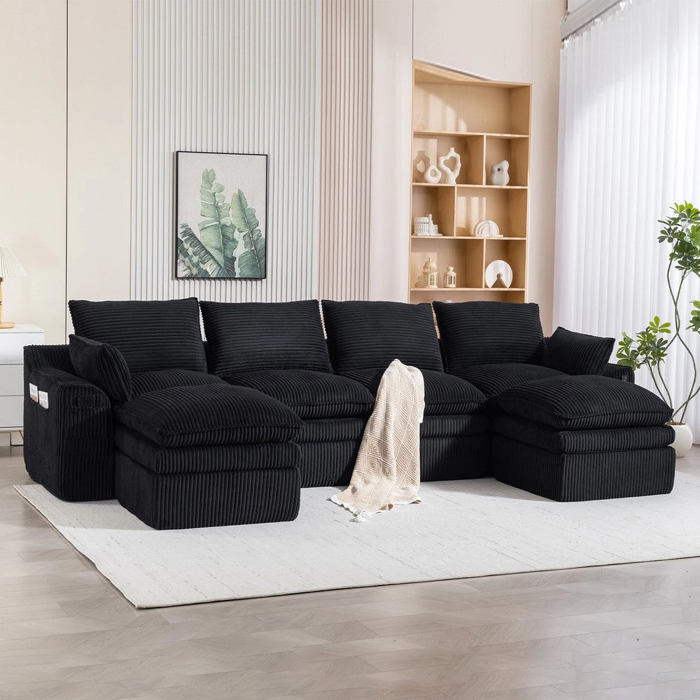Divano modulare 4 posti - Zephmum- Con pouf e tasche laterali, schiuma 3 strati e molle
