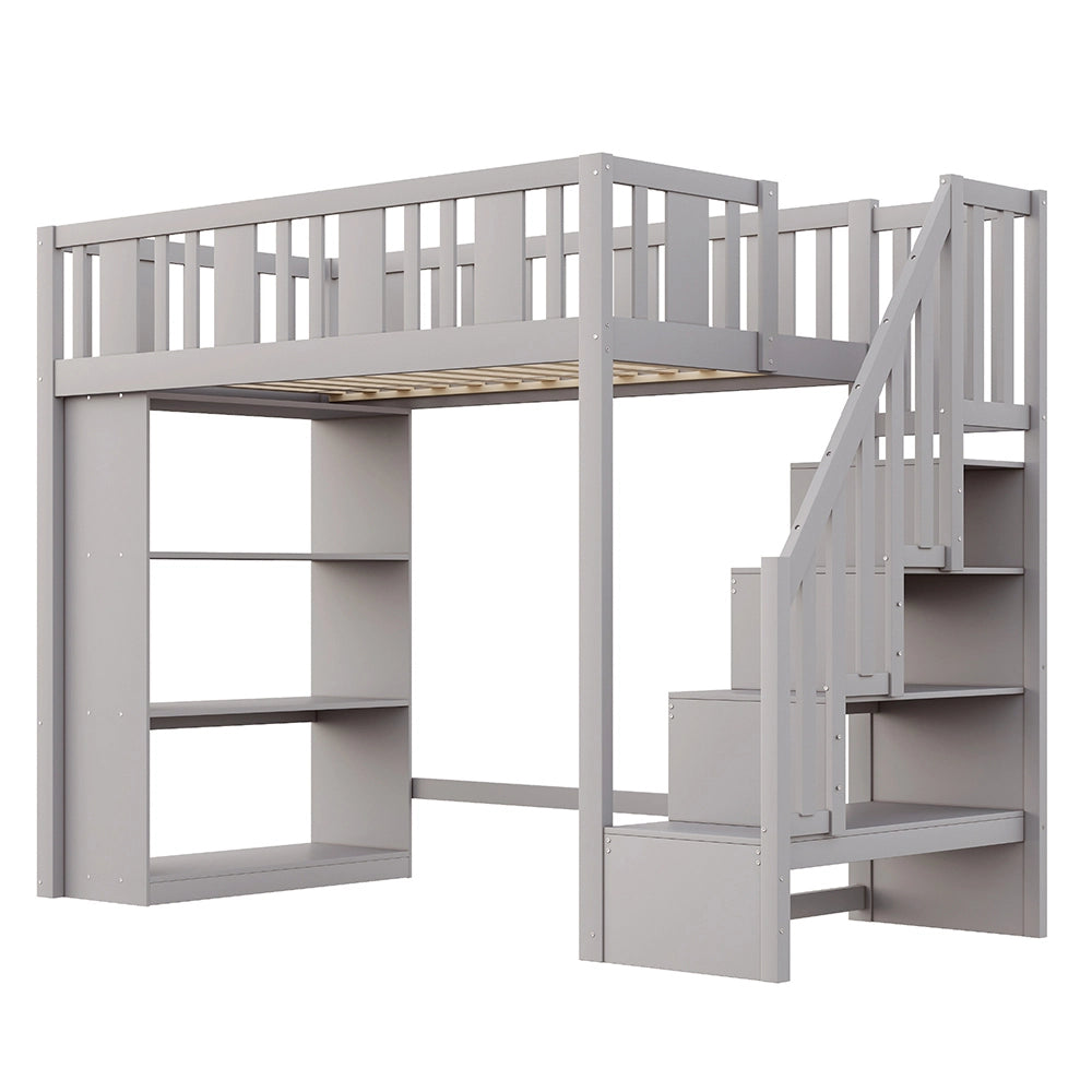 Letto a castello - Xylo - 90x200 cm scala contenitore grigio