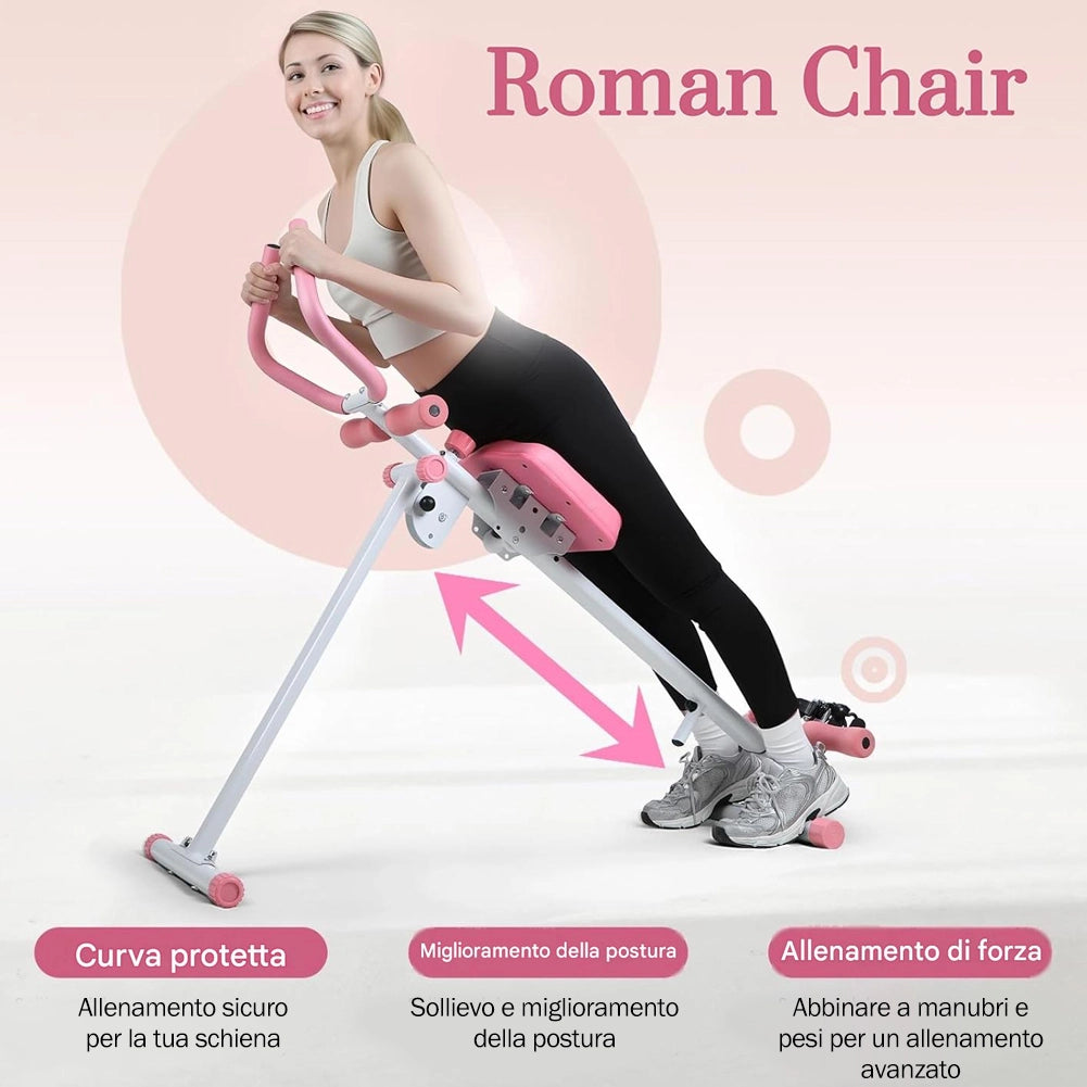 Macchina per Addominali Attrezzo Fitness Multiuso Pieghevole Vogatore in Acciaio Rosa
