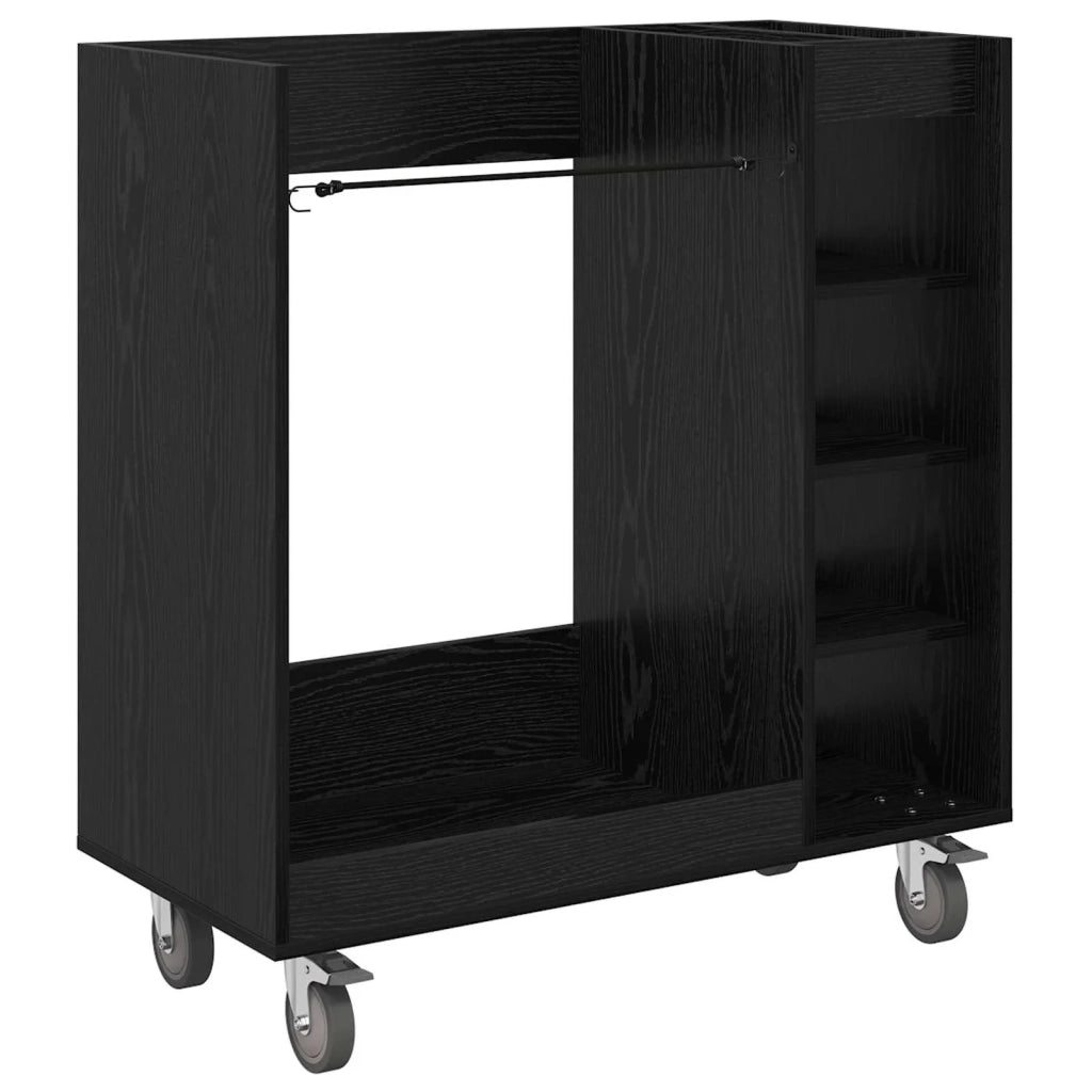 Mobile contenitore moderno con ruote 90 x 45 x 98 cm grande capacità per interni in legno di rovere nero 02_0055064