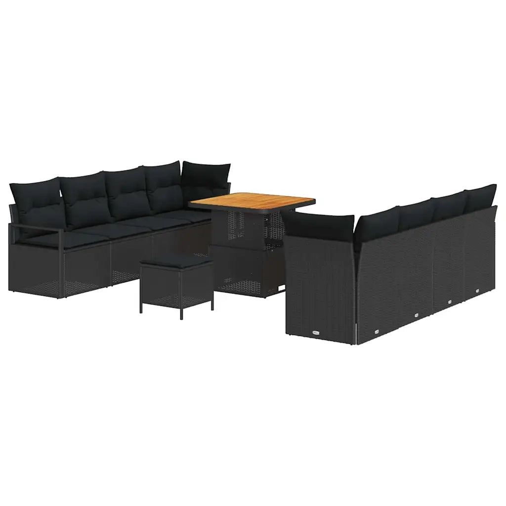 Set Divano da Giardino con cuscino 11 pcs Nero polyrattan 3362494