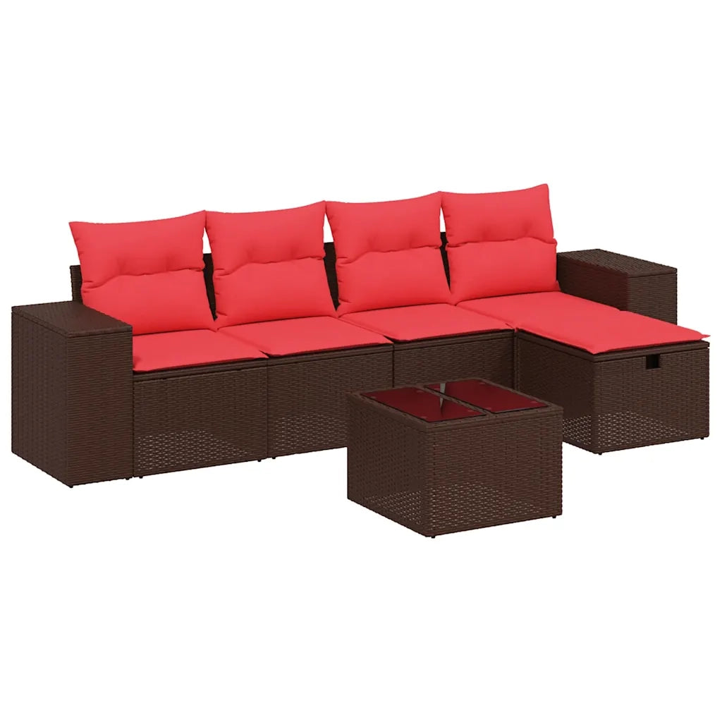 Set Divani da Giardino 6 pz con Cuscini Marrone in Polyrattan 3264410