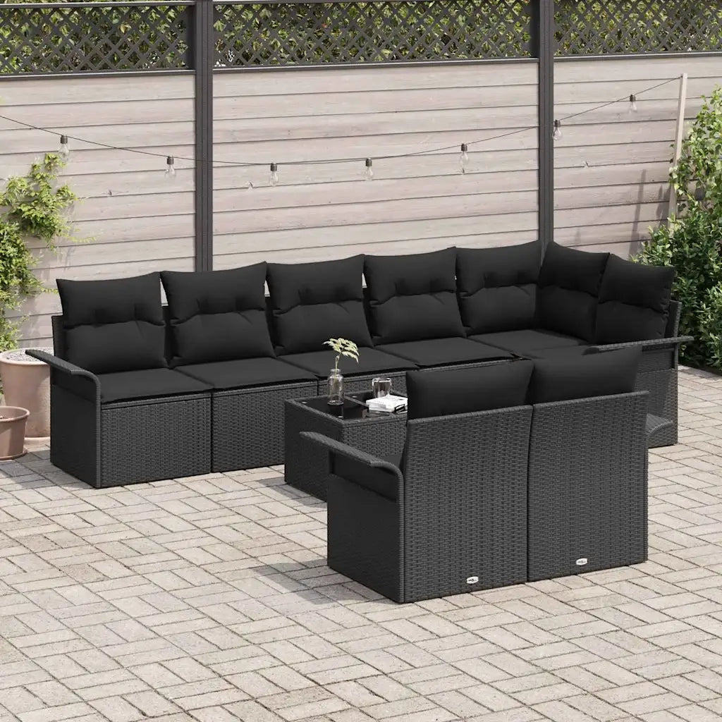 Set Divano da Giardino con cuscino 9 pcs Nero Poly Rattan 3345423