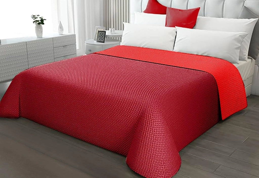 Trapunta Double Face 200x255 cm Coperta Morbida Copriletto Tinta Unita Bordeaux