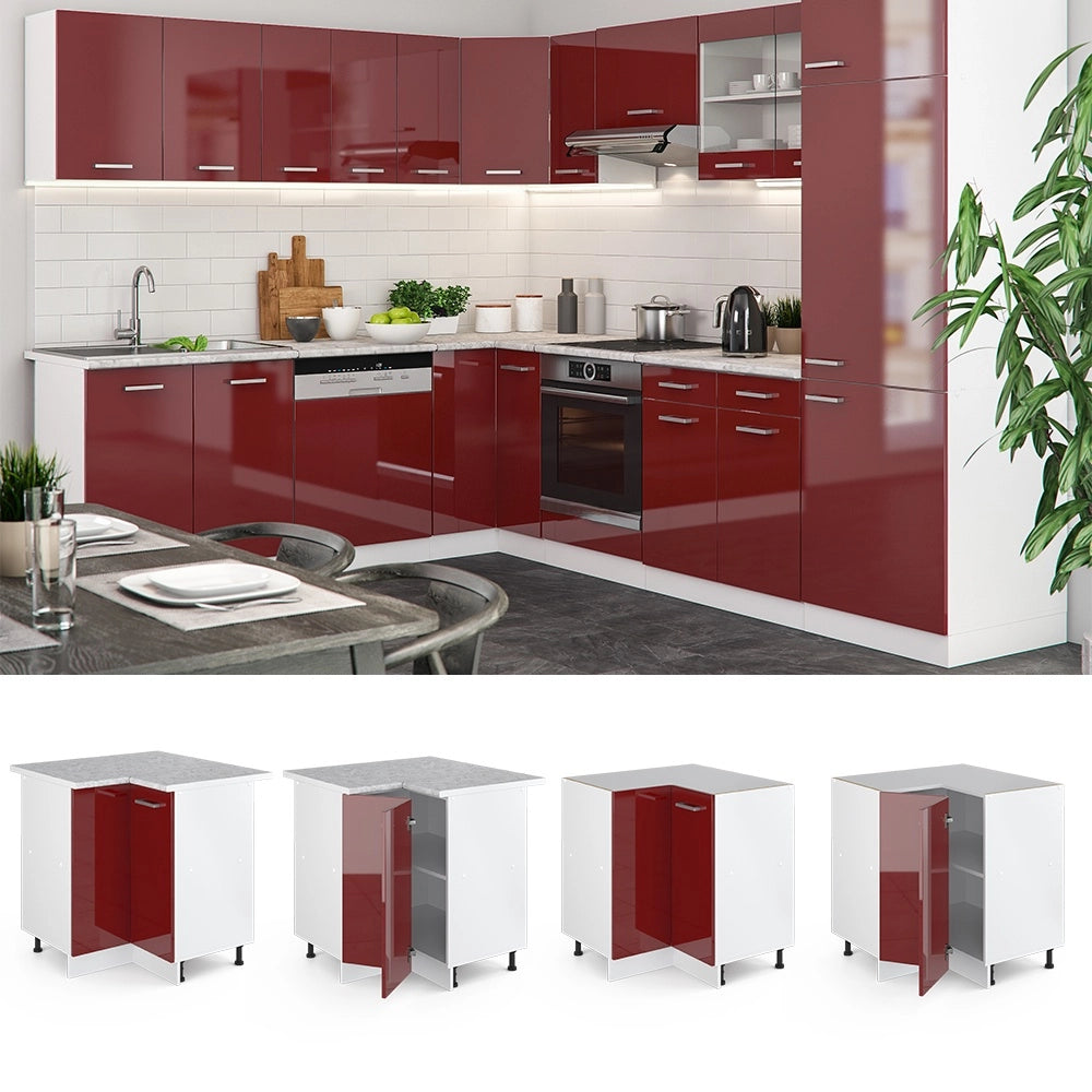 Mobile ad angolo cucina R-Line Rosso lucido/Bianco 75.6 cm, PL Antracite Vicco