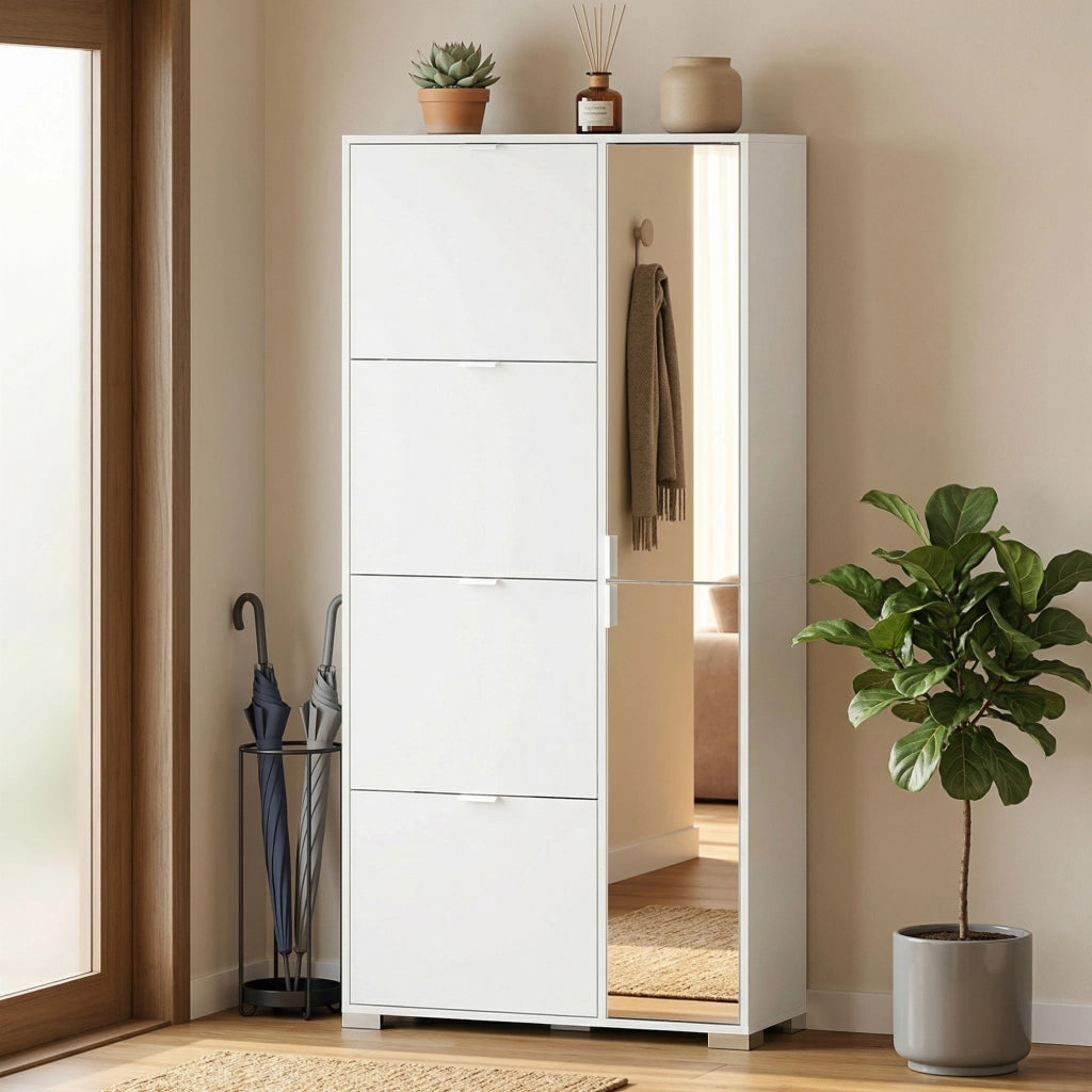 Scarpiera con specchio e 4 cassetti ¨C zephmum ¨C bianco
