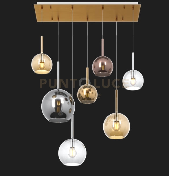 SOSP. OTTONE SAT. RETTANGOLARE 7 LUCI VETRI (1 GRANDE CR+1 MEDIO AM+1 MEDIO TR +4 PICCOLO 1 X AM+TR+RA+OR) 1155OS-S7 RMIX-MC
