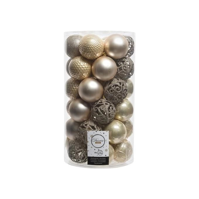 Kaemingk 020806 Palline Albero Natale Set 37 Pezzi 6 cm Infrangibili Finitura Mista Lucida Opaca Glitter colore Perla