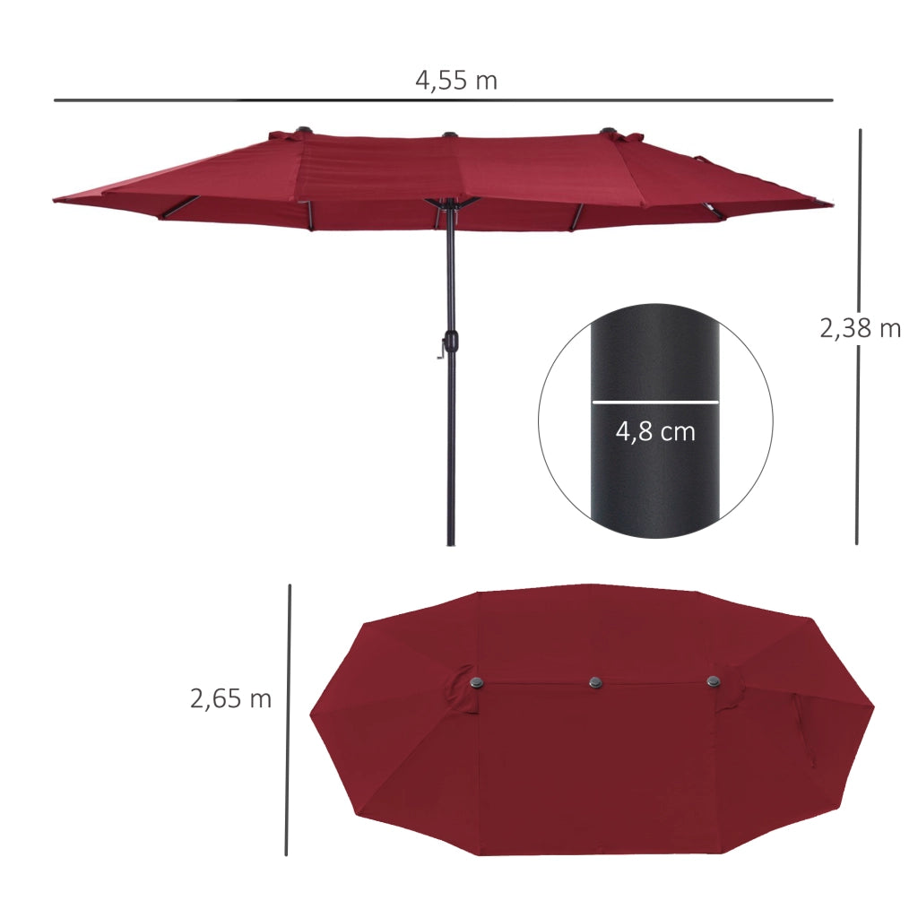Ombrellone Doppio per Giardino ¨C zephmum ¨C Rosso Vino 455x265x238 cm