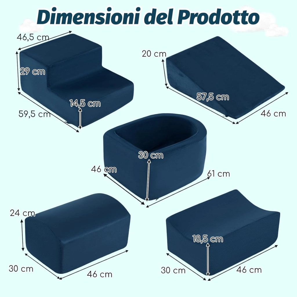 Set di 5 Pezzi Gioco in Schiuma, Blocchi con Piscina di Palline per Bambini, Coperture Lavabili con Cerniere, Blocchi Creativi per Stanza di Giocattoli, Camera da Letto (Navy)