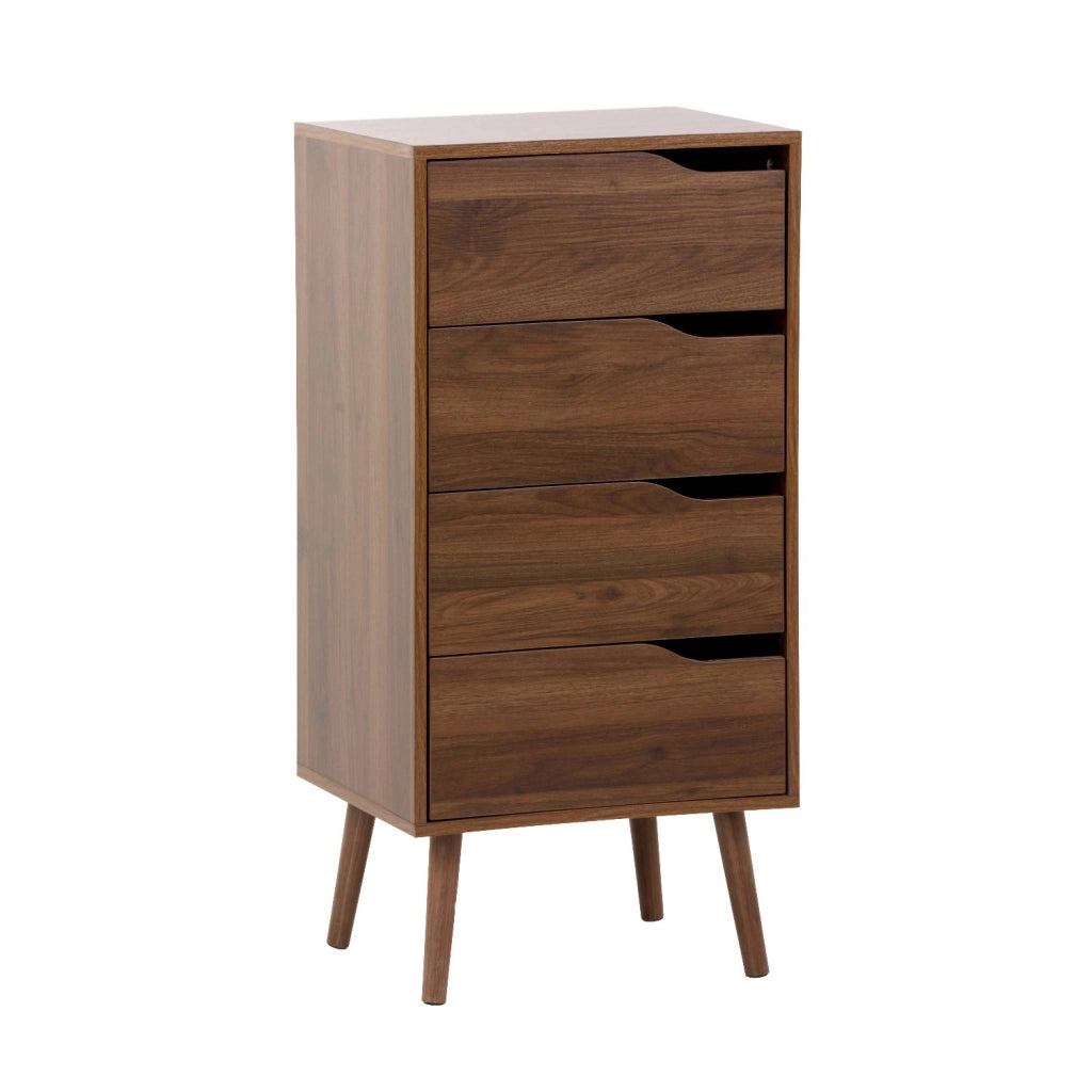 Cassettiera decorata in legno con 4 cassetti, noce