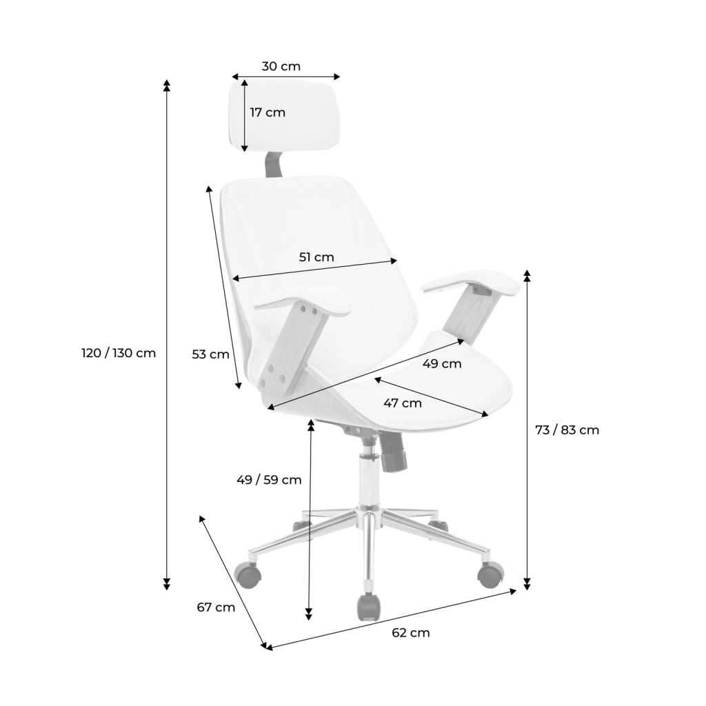 Sedia da ufficio con rotelle, effetto legno curvato e similpelle, nero