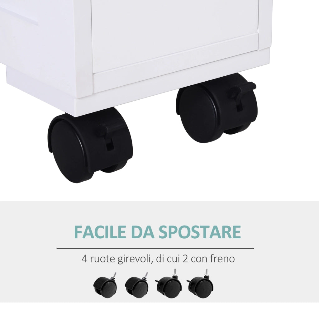 Mobiletto da Bagno con Cassetti Salvaspazio ¨C Minimal ¨C Legno Bianco 16x52x71.5cm