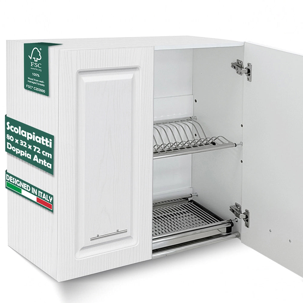 Pensile Cucina Scolapiatti con Raccogli Gocce Mobile Boiserie Bianco Frassianto