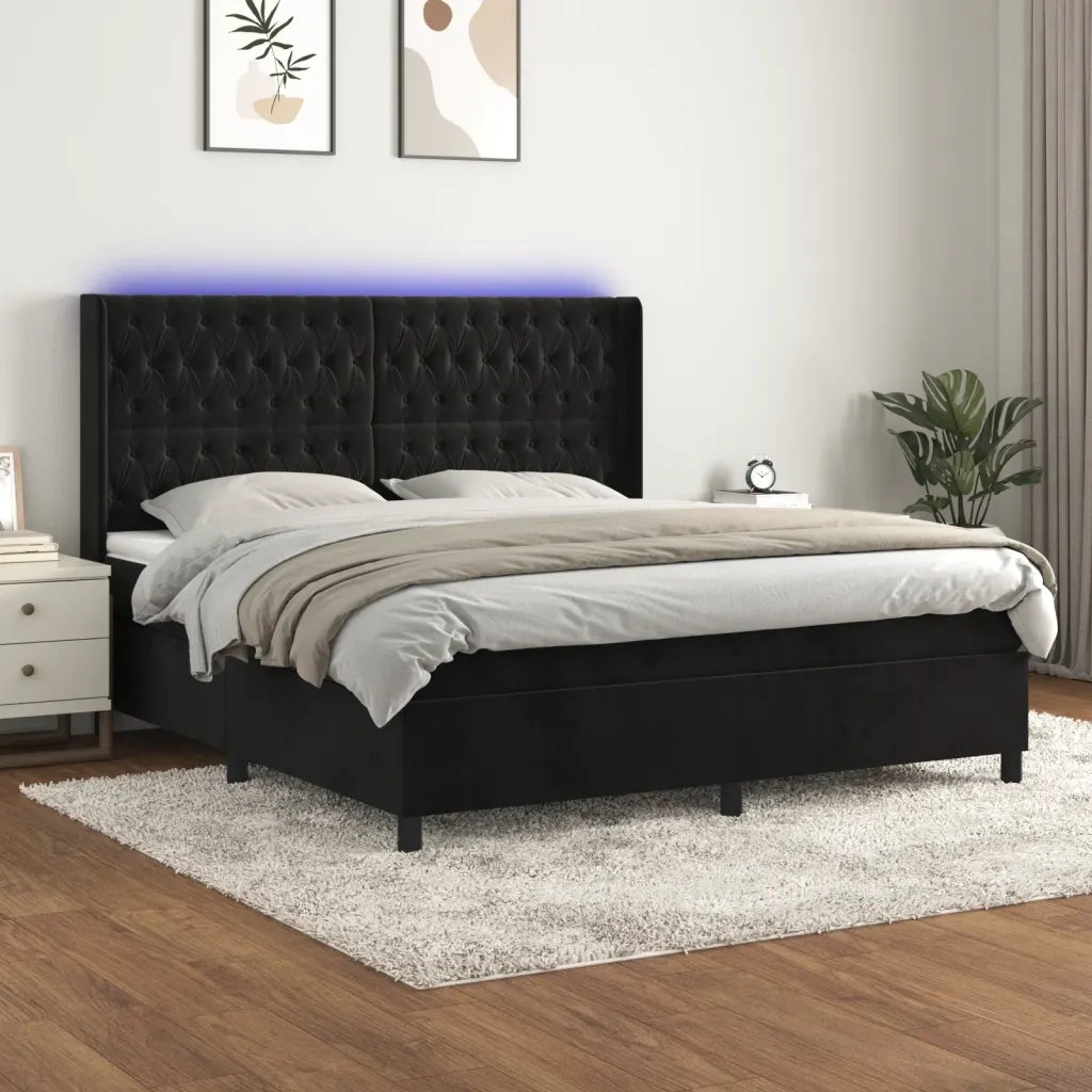 Letto a Molle con Materasso e LED Nero 160x200 cm in Velluto 3139753