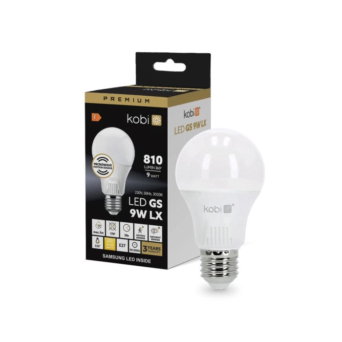 Lampadina LED sensore movimento 9W E27 810lm 3000K Kobi