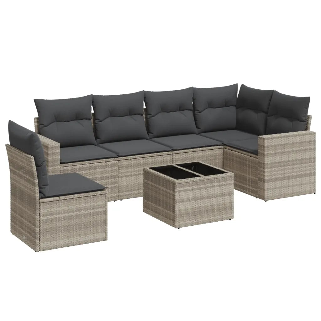 Set Divani da Giardino 7pz con Cuscini Grigio Chiaro Polyrattan 3219032