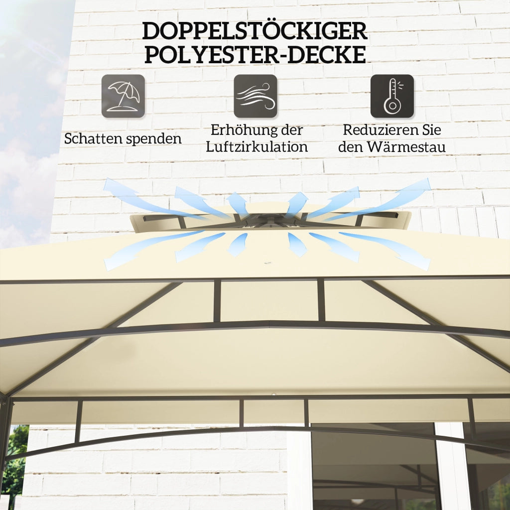 Gazebo Per Barbecue Impermeabile 240 X 150 X 257 Cm Acciaio Beige Con Doppio Tetto E Ripiani Laterali
