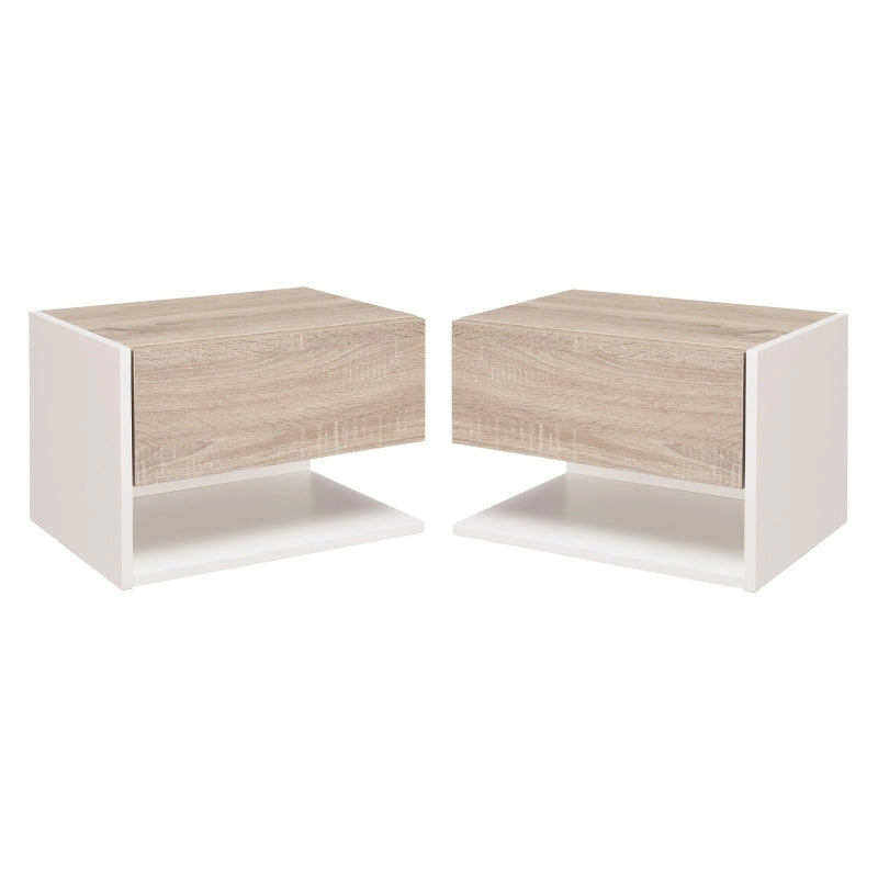 Set 2 Comodini Sospesi 46x30x30 cm in Truciolato Rovere e Bianco