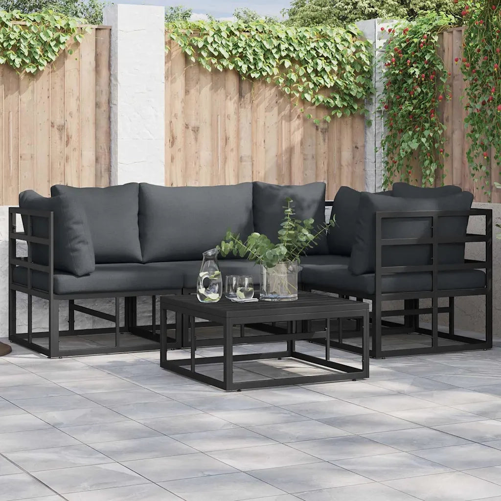 Set Divano da Giardino con cuscino 5 pcs Nero Alluminio