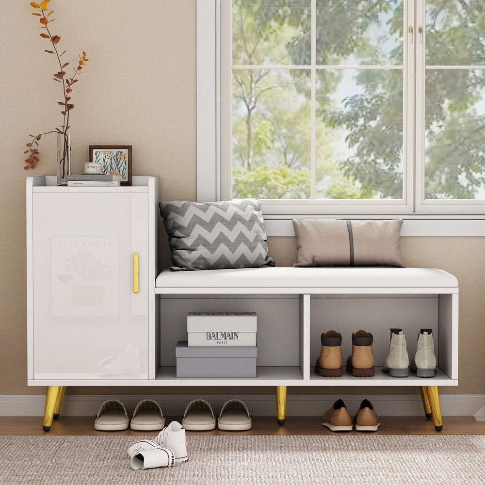 Scarpiera con Panca Imbottita e Ante ¨C MINIMAL ¨C Bianco Lucido, Ingresso